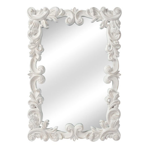 COCCOLE DI CASA Rectangular wall mirror in "Daisy" pickled white damask Shabby Chic polyresin 71x100 cm