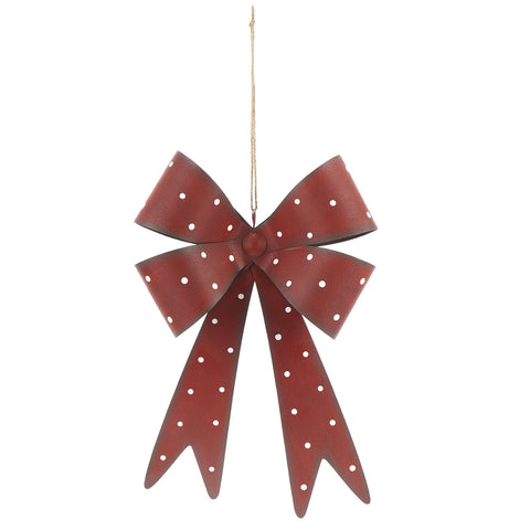 FABRIC CLOUDS Metal bow to hang red with white poi 34x20,5x5,5cm