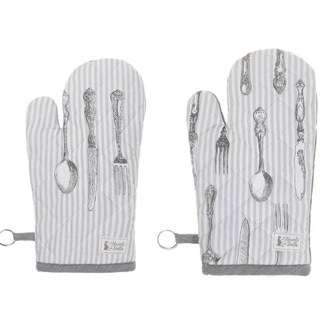 FABRIC CLOUDS White/grey striped oven glove in Shabby Chic cotton, Belle Epoque 2 variants