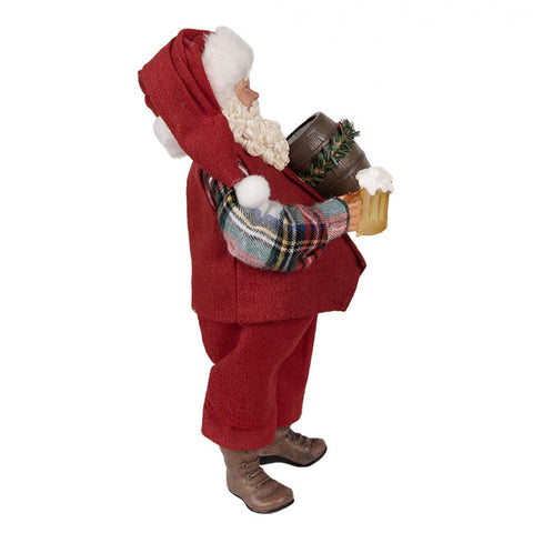 Clayre &amp; Eef Santa Claus with barrel and beer in red fabric 16x8xh28cm