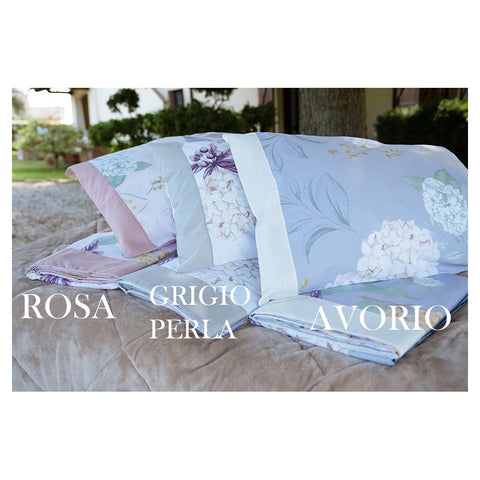 L'ATELIER 17 Single and a half spring and summer bed set in pure cotton with hydrangea print, Shabby Chic "Grace" hand-sewn artisan product