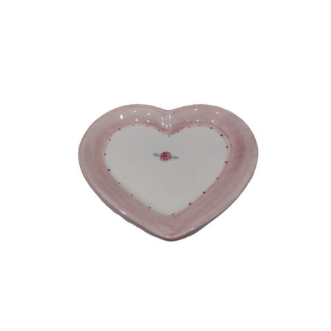 NALI' Piattino cuore porcellana di capodimonte SHABBY bianco e rosa 13x16cm 9330
