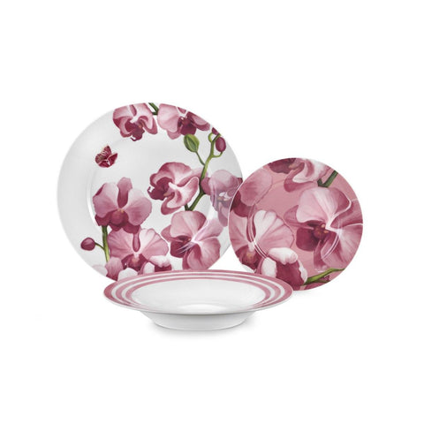 Fade Set 18 piatti servizio per 6 persone in porcellana floreale "Blooming" , Glamour