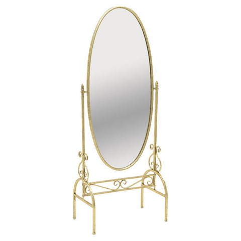 INART Specchio con base da terra ovale in metallo dorato 65x38x158 cm