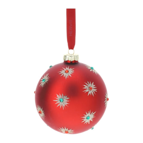 Hervit Sphère de décoration de sapin de Noël en verre soufflé rouge 10 cm