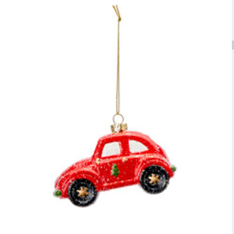 FABRIC CLOUDS Christmas tree decoration red and white beetle 6 cm