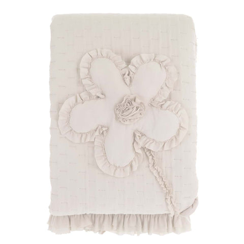BLANC MARICLO' Boutis single quilt with beige flower frill 180x260cm