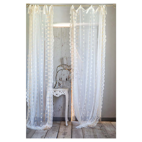 Blanc Mariclò Lot de deux panneaux de rideaux festonnés ivoire "Dentelle" 140x290 cm