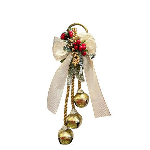 FIORI DI LENA Cloche 3 avec pendentif décoration de Noël et noeud de rubans H35 cm
