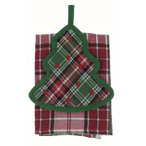 BLANC MARICLO' Set presina + canovaccio natalizio verde e rosso 18x18+50x70 cm