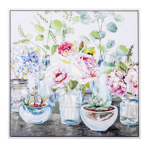 Garpe Interiores Peinture de vases avec fleurs en toile 63x3x63 cm