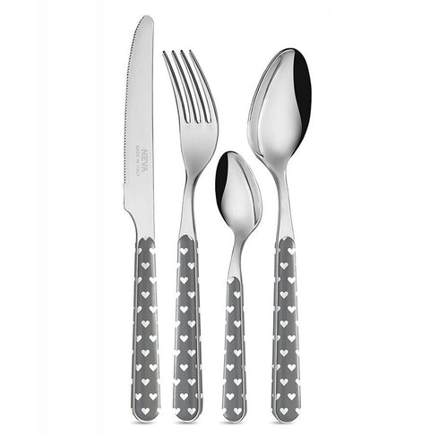 Neva Posateria Creativa Cutlery set 6 people kitchen in stainless steel, set of 24 pieces gray with white hearts made in Italy