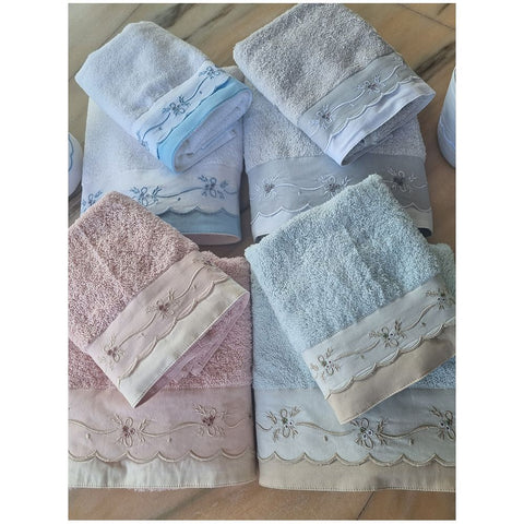 L'Atelier 17 Set 4 washcloths with "Nonna Rosetta" embroidered flounce Shabby 6 variants (1pc)