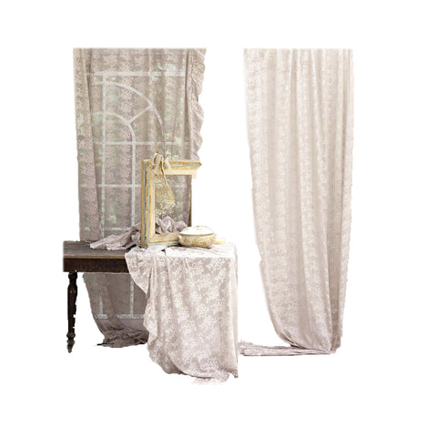 BLANC MARICLO' Set 2 pannelli tenda pizzo e rouche ROMANTIC LACE beige 150x290cm