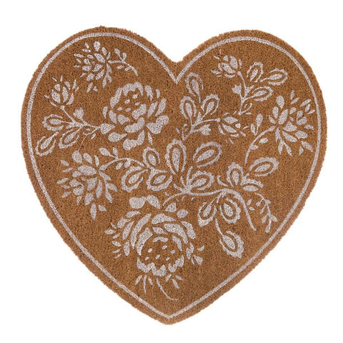 Blanc Mariclò Paillasson tapis d'entrée en forme de coeur en noix de coco avec roses 70x70x3 cm