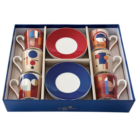 EASY LIFE Set 6 coffee cups and saucers BAUHAUS porcelain gift box 100 ml