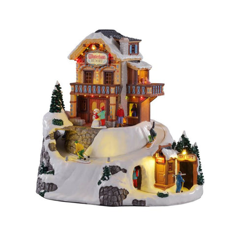 LEMAX Winterhaus Resort per villaggio di Natale con luci e suoni poliresina