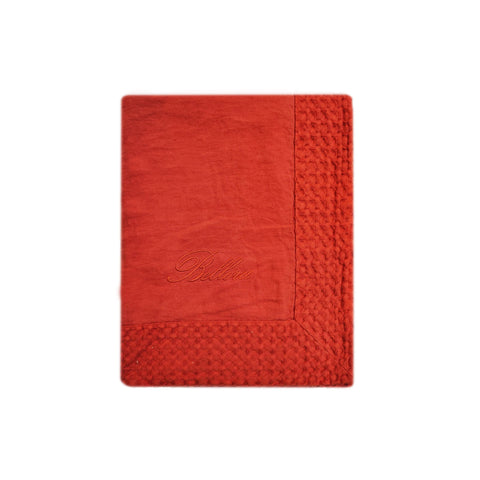 BELLORA Drap de plage MADE IN ITALY bord nid d'abeille lin rouge corail 100x200 cm