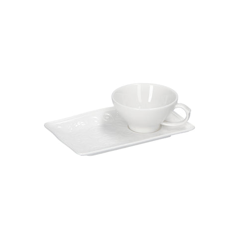 LA PORCELLANA BIANCA FLORENTINA coffee cup with white decorated tray