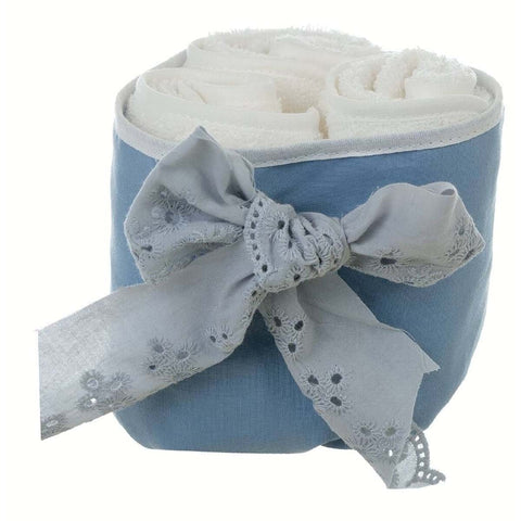 BLANC MARICLO' Cotton basket with three pale blue sugar paper washcloths 14cm
