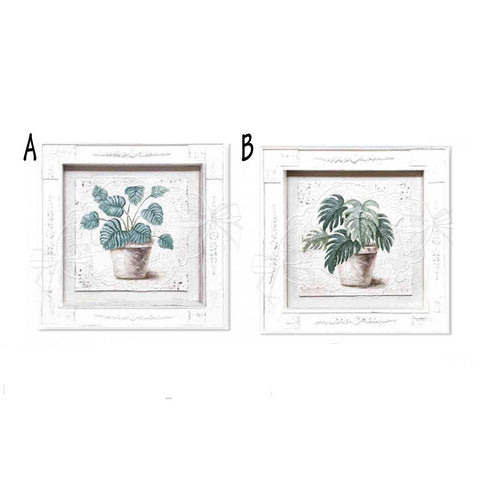 COCCOLE DI CASA Wooden picture vase and plants 2 variants beige and green 33x33x2