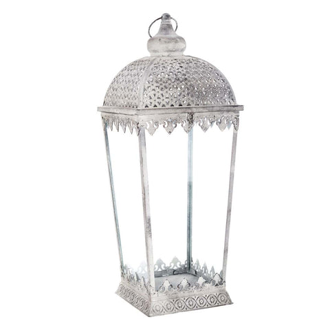Blanc Mariclò Bougeoir lanterne avec verre, en métal blanc vieilli pour mur / mur, Vintage Shabby Chic ELEUSI COLLECTION 3 variantes