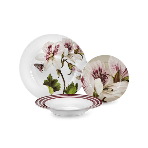 Fade Set 18 assiettes de service pour 6 personnes en porcelaine fleurie "Blooming", Glamour