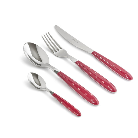 FABRIC CLOUDS Set of 24 cutlery for 6 people with red stainless steel hearts