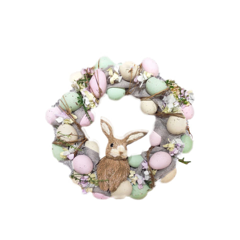BLANC MARICLO' Ghirlanda rotonda con coniglio e uova di Pasqua rosa 43x9x43 cm