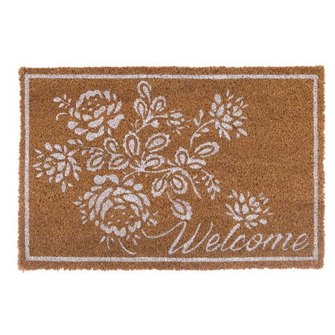 Blanc Mariclò Doormat "Welcome" entrance mat in coconut with roses 60x40x3 cm