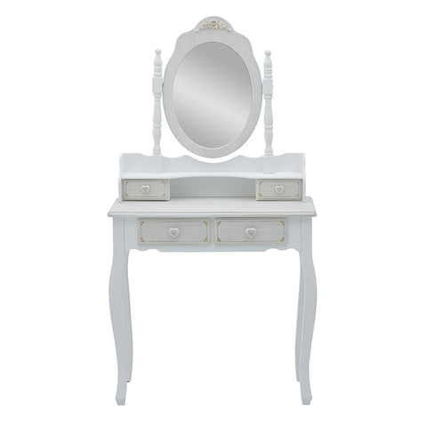INART Dressing table Makeup table with mirror in white wood 75x40x142 cm