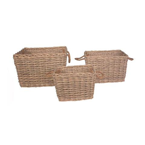 FABRIC CLOUDS Set of 3 rectangular wicker baskets H25 H30 H35 cm CH18110