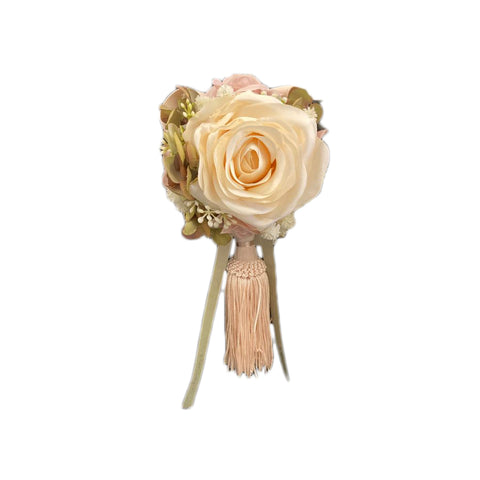 MATA CREATIONS Pompon décor floral rose ivoire coton vert H25 cm