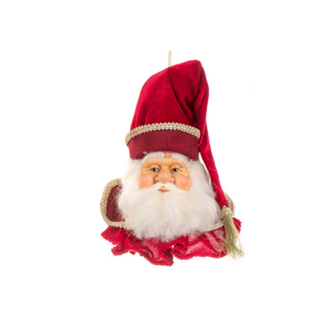 GOODWILL Testa Babbo Natale cappello rosso decoro da appendere resina 17 cm