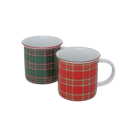 MAGNUS REGALO Mug Porcelain cup TARTAN 2 colors red and green 310 ml h9 cm