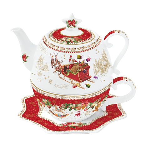 EASY LIFE Tea for one porcelain cup teapot CHRISTMAS MEMORIES red 450 ml