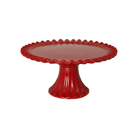 GREENGATE Stand scalloped cake plate "CHARLINE" in red ceramic D31xh14cm