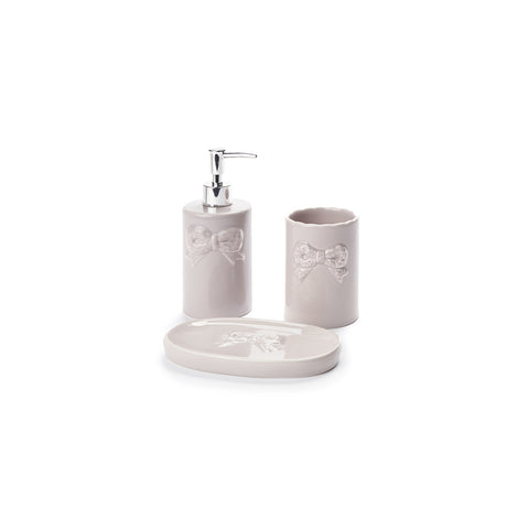NUVOLE DI STOFFA Set bagno in ceramica 2 varianti con fiocco 11x12x18 cm