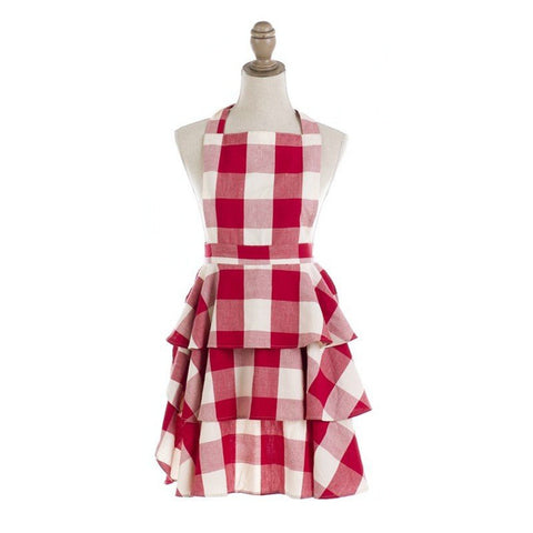 BLANC MARICLO' Apron with red and white checked frills ASTILBE 95 cm