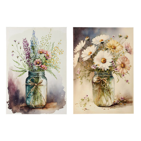 Nuages ​​en tissu Image sur toile avec fleurs Shabby 35,5x51x2,5 cm 2 variantes (1pc)