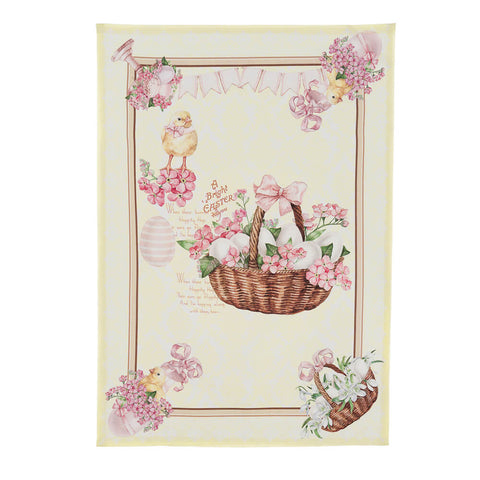 Blanc Mariclò Easter tea towel with chicks and basket of eggs 50x70 cm