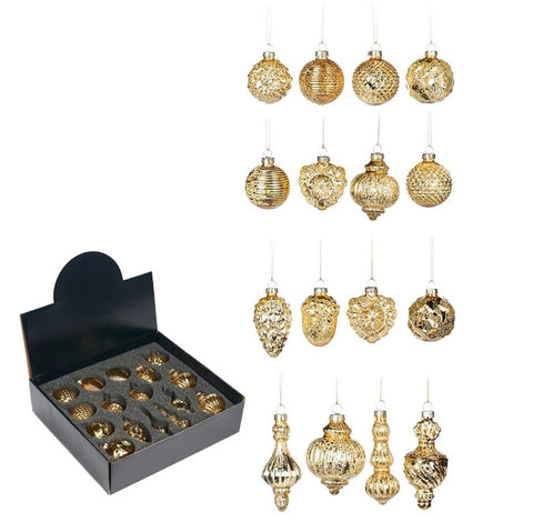 GOODWILL Box set of 16 gold glass Christmas tree balls
