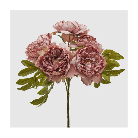 EDG Enzo De Gasperi Bouquet de pivoines artificielles avec 5 fausses pivoines en tissu rose mauve H50 cm