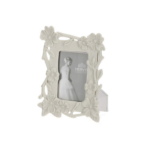 HERVIT JARDIN cadre photo en porcelaine blanche décor floral 13x17 cm