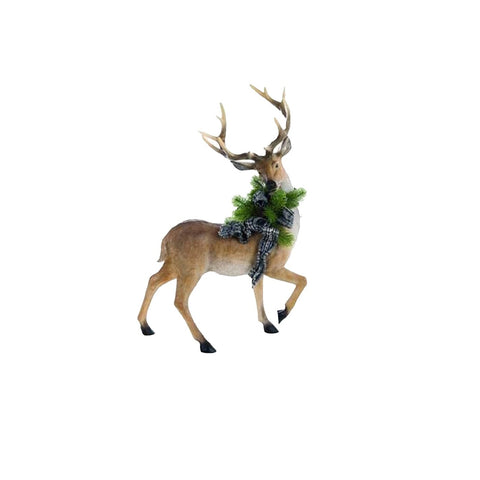 BLANC MARICLO' Statuina cervo natalizio resina beige 2 varianti 36,5x18x54 cm