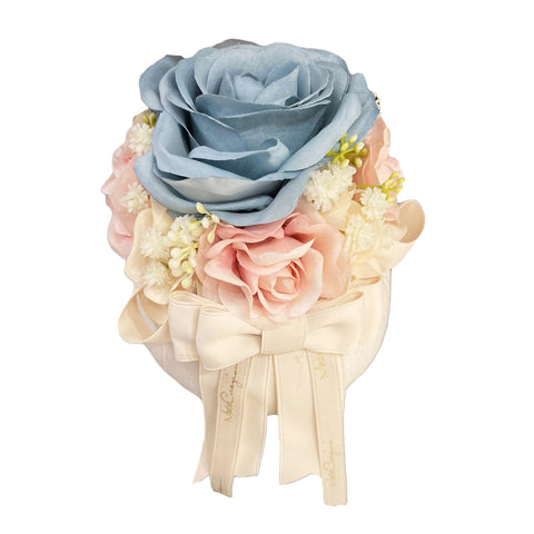 MATA CREATIONS Pouf mignon floral decoration with light blue rose cotton Ø10 H13 cm