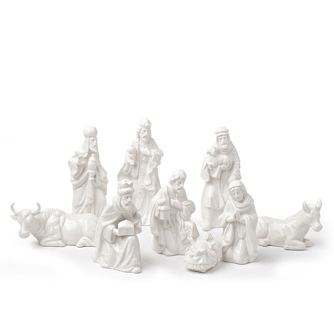 HERVIT Natività set 9 statuine natività decoro natalizio porcellana bianca H18cm