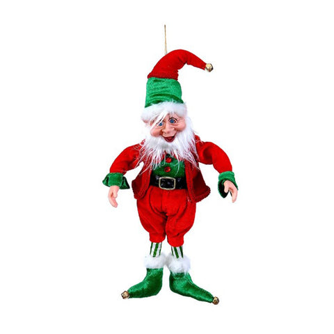 VETUR Elfo di Babbo Natale in tessuto verde e rosso da appendere h40cm