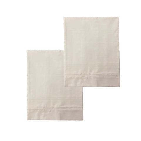 BLANC PERLE Lot de 2 taies d'oreiller avec passementerie en coton blanc ONICE 50x80 cm