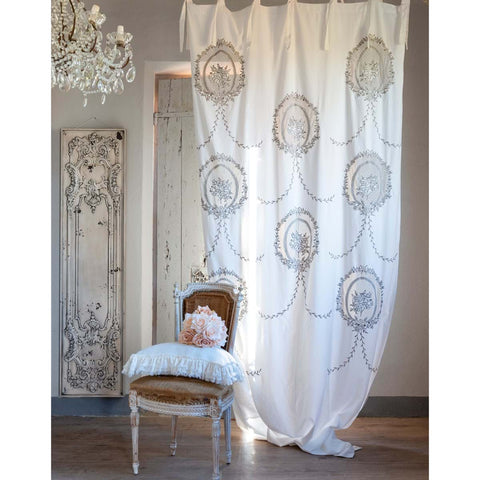 BLANC MARICLO' Set of 2 white cotton curtain panels with lace inlays 140x290cm
